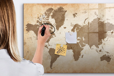 Memobord van glas met print inclusief neodymium magneten Wereldkaart met fotolocaties