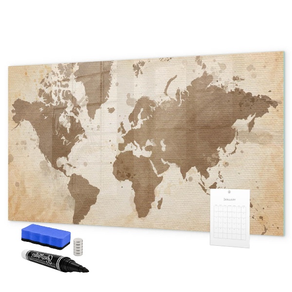 Memobord van glas met print inclusief neodymium magneten Wereldkaart met fotolocaties