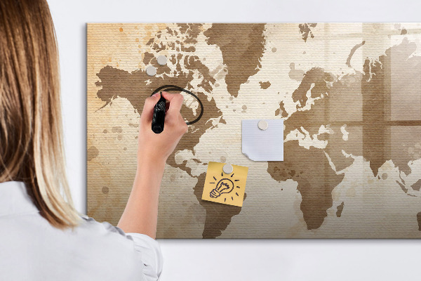 Memobord van glas met print inclusief neodymium magneten Wereldkaart met fotolocaties