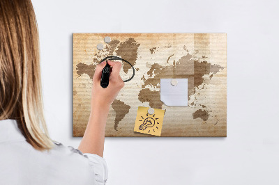 Memobord van glas met print inclusief neodymium magneten Wereldkaart met fotolocaties