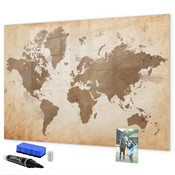 Memobord van glas met print inclusief neodymium magneten Wereldkaart met fotolocaties