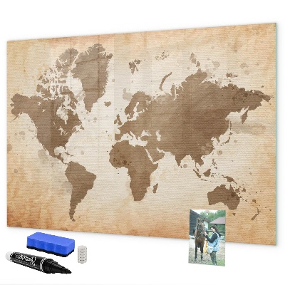 Memobord van glas met print inclusief neodymium magneten Wereldkaart met fotolocaties