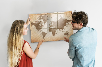 Memobord van glas met print inclusief neodymium magneten Wereldkaart met fotolocaties