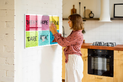 Memobord van glas met print inclusief neodymium magneten Inspirerende slogans voor actie en dromen.