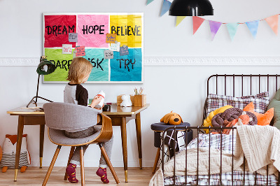 Memobord van glas met print inclusief neodymium magneten Inspirerende slogans voor actie en dromen.