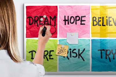Memobord van glas met print inclusief neodymium magneten Inspirerende slogans voor actie en dromen.