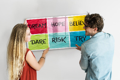 Memobord van glas met print inclusief neodymium magneten Inspirerende slogans voor actie en dromen.