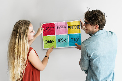Memobord van glas met print inclusief neodymium magneten Inspirerende slogans voor actie en dromen.