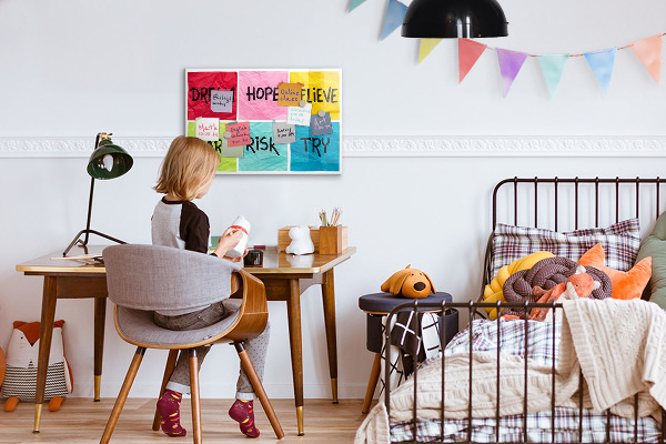 Memobord van glas met print inclusief neodymium magneten Inspirerende slogans voor actie en dromen.