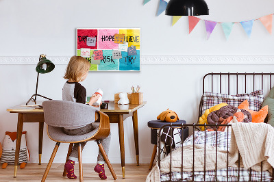 Memobord van glas met print inclusief neodymium magneten Inspirerende slogans voor actie en dromen.