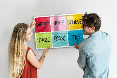 Memobord van glas met print inclusief neodymium magneten Inspirerende slogans voor actie en dromen.
