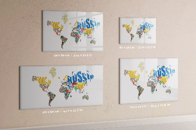 Decoratief glazen wandbord beschrijfbaar en magnetisch Wereldkaart met fotolocaties
