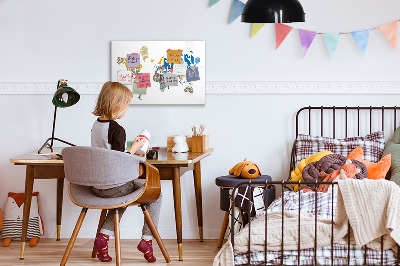 Decoratief glazen wandbord beschrijfbaar en magnetisch Wereldkaart met fotolocaties