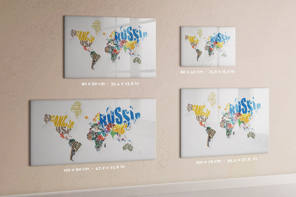 Memobord van glas met print inclusief neodymium magneten Een wereldkaart met persoonlijke herinneringen.