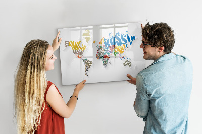 Memobord van glas met print inclusief neodymium magneten Een wereldkaart met persoonlijke herinneringen.
