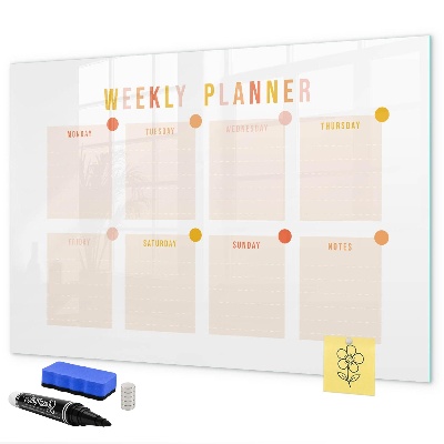 Decoratief glazen wandbord beschrijfbaar en magnetisch Weekplanner met ruimte voor foto's