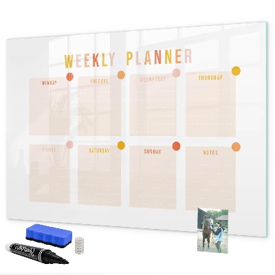 Decoratief glazen wandbord beschrijfbaar en magnetisch Weekplanner met ruimte voor foto's