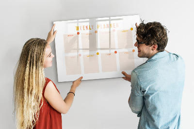 Decoratief glazen wandbord beschrijfbaar en magnetisch Weekplanner met ruimte voor foto's