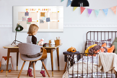 Decoratief glazen wandbord beschrijfbaar en magnetisch Weekplanner met ruimte voor foto's