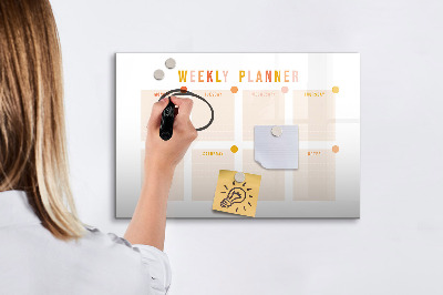 Decoratief glazen wandbord beschrijfbaar en magnetisch Weekplanner met ruimte voor foto's