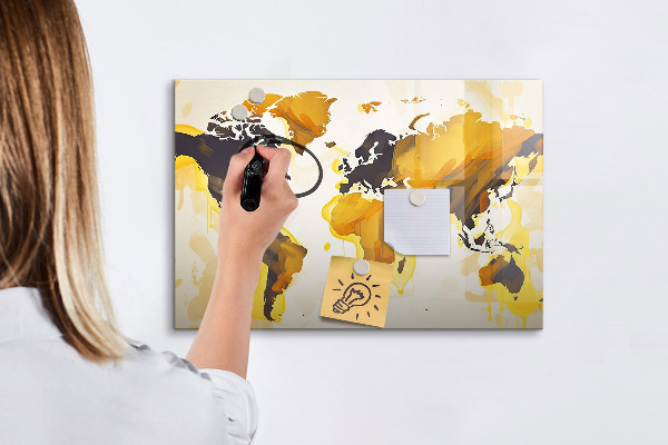 Memobord van glas met print inclusief neodymium magneten Wereldkaart met fotolocaties