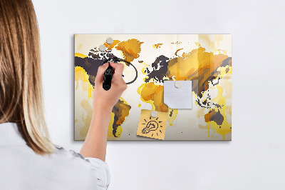 Memobord van glas met print inclusief neodymium magneten Wereldkaart met fotolocaties
