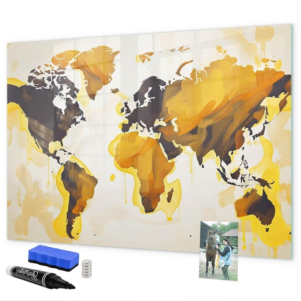 Memobord van glas met print inclusief neodymium magneten Wereldkaart met fotolocaties