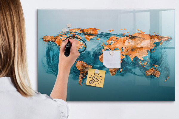 Decoratief glazen wandbord beschrijfbaar en magnetisch Een interactieve wereld met persoonlijke foto's
