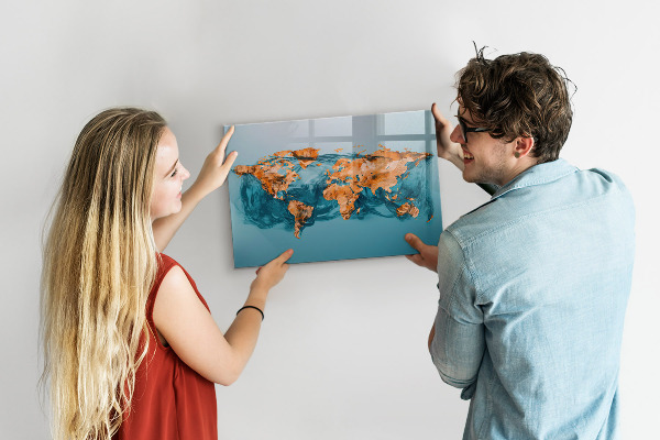 Decoratief glazen wandbord beschrijfbaar en magnetisch Een interactieve wereld met persoonlijke foto's