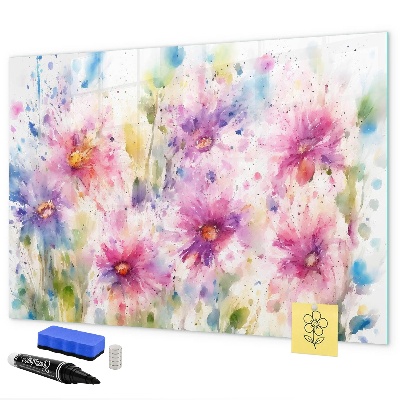 Decoratief glazen wandbord beschrijfbaar en magnetisch Een kleurrijk prikbord voor foto's en notities