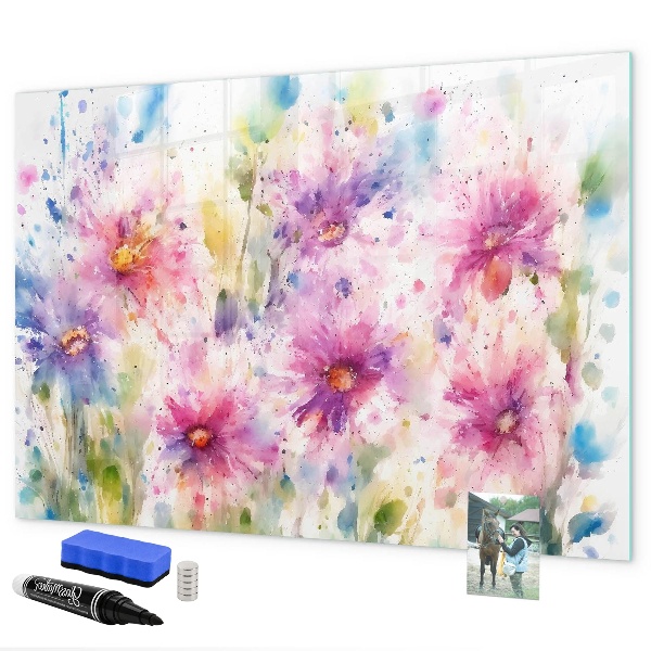 Decoratief glazen wandbord beschrijfbaar en magnetisch Een kleurrijk prikbord voor foto's en notities