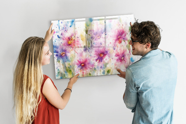 Decoratief glazen wandbord beschrijfbaar en magnetisch Een kleurrijk prikbord voor foto's en notities