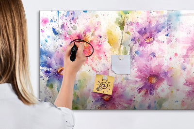Decoratief glazen wandbord beschrijfbaar en magnetisch Een kleurrijk prikbord voor foto's en notities