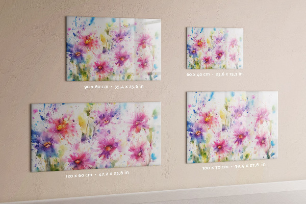 Decoratief glazen wandbord beschrijfbaar en magnetisch Een kleurrijk prikbord voor foto's en notities
