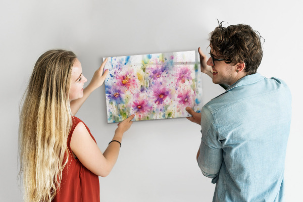 Decoratief glazen wandbord beschrijfbaar en magnetisch Een kleurrijk prikbord voor foto's en notities
