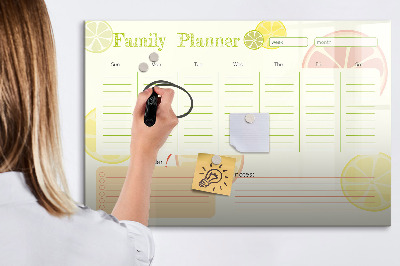 Memobord van glas met print inclusief neodymium magneten Familieplanner met ruimte voor foto's