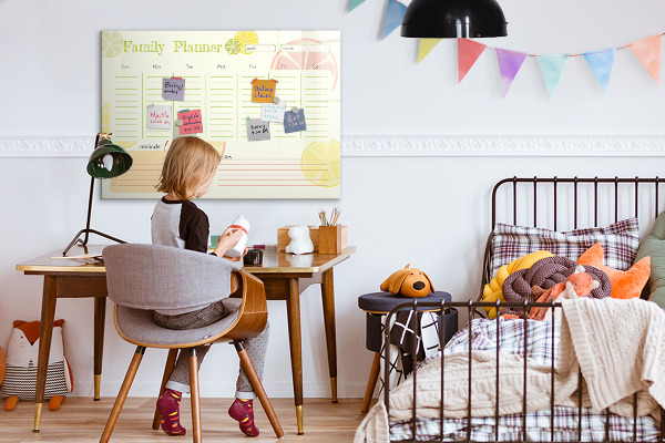 Memobord van glas met print inclusief neodymium magneten Familieplanner met ruimte voor foto's
