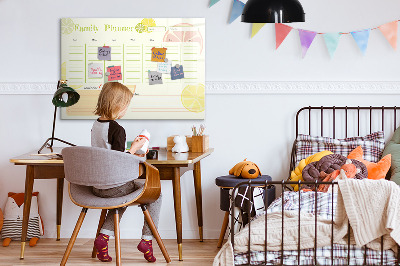 Memobord van glas met print inclusief neodymium magneten Familieplanner met ruimte voor foto's