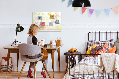 Memobord van glas met print inclusief neodymium magneten Familieplanner met ruimte voor foto's