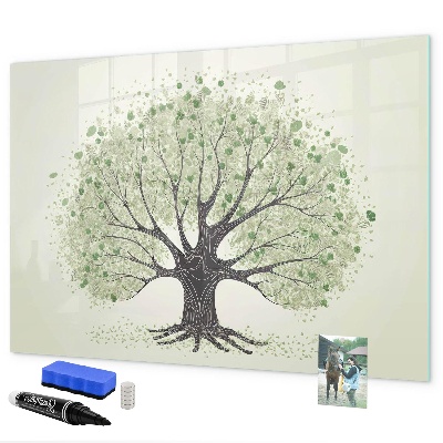 Decoratief glazen wandbord beschrijfbaar en magnetisch Herinneringsboom met persoonlijke foto's