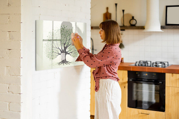 Decoratief glazen wandbord beschrijfbaar en magnetisch Herinneringsboom met persoonlijke foto's