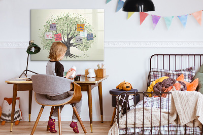 Decoratief glazen wandbord beschrijfbaar en magnetisch Herinneringsboom met persoonlijke foto's