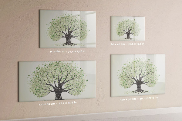Decoratief glazen wandbord beschrijfbaar en magnetisch Herinneringsboom met persoonlijke foto's