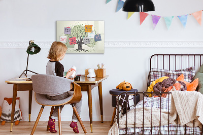 Decoratief glazen wandbord beschrijfbaar en magnetisch Herinneringsboom met persoonlijke foto's