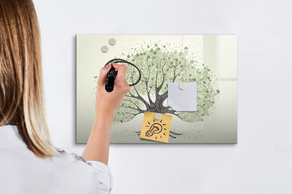 Decoratief glazen wandbord beschrijfbaar en magnetisch Herinneringsboom met persoonlijke foto's