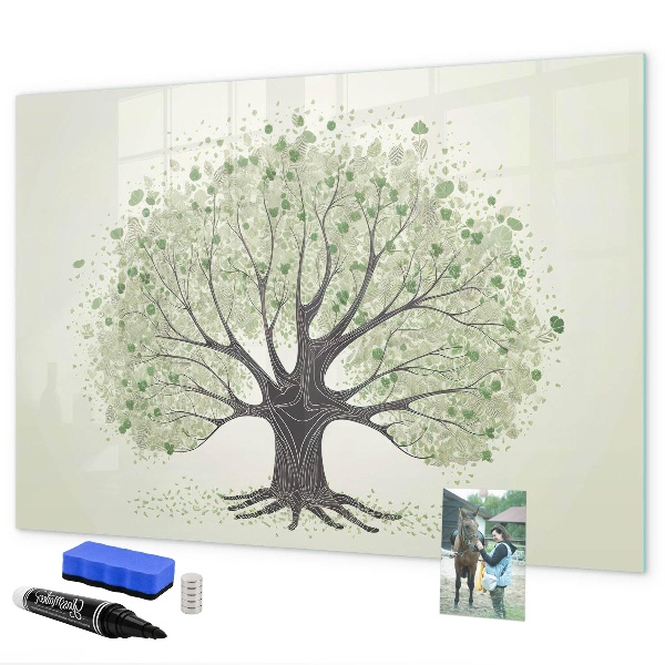 Decoratief glazen wandbord beschrijfbaar en magnetisch Herinneringsboom met persoonlijke foto's