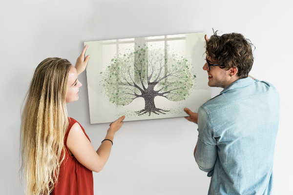 Decoratief glazen wandbord beschrijfbaar en magnetisch Herinneringsboom met persoonlijke foto's