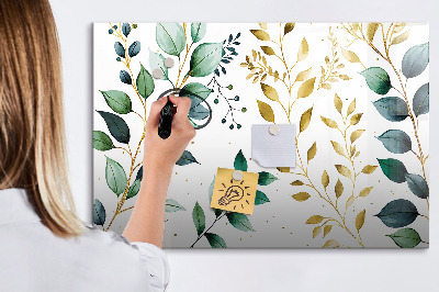 Memobord van glas met print inclusief neodymium magneten Groene bladeren en herinneringen in foto's
