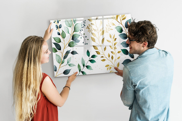 Memobord van glas met print inclusief neodymium magneten Groene bladeren en herinneringen in foto's