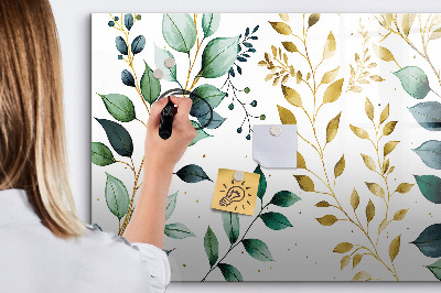 Memobord van glas met print inclusief neodymium magneten Groene bladeren en herinneringen in foto's